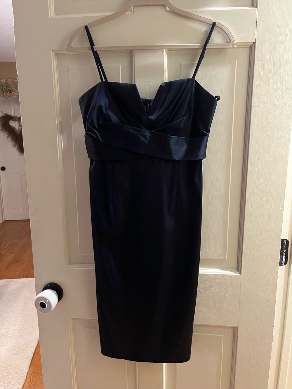Donna Ricco Navy Midi Dress with Spaghetti Straps